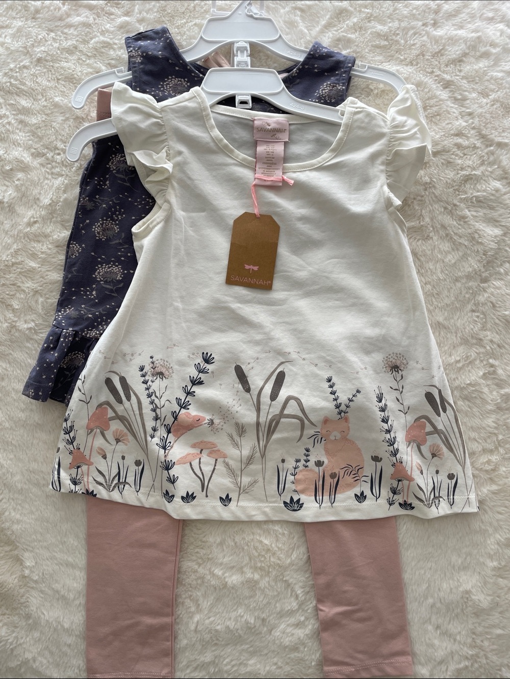 SALE! NWT Savannah Cream and Blue Top with Pink Leggings 3 Pc set Size 5T